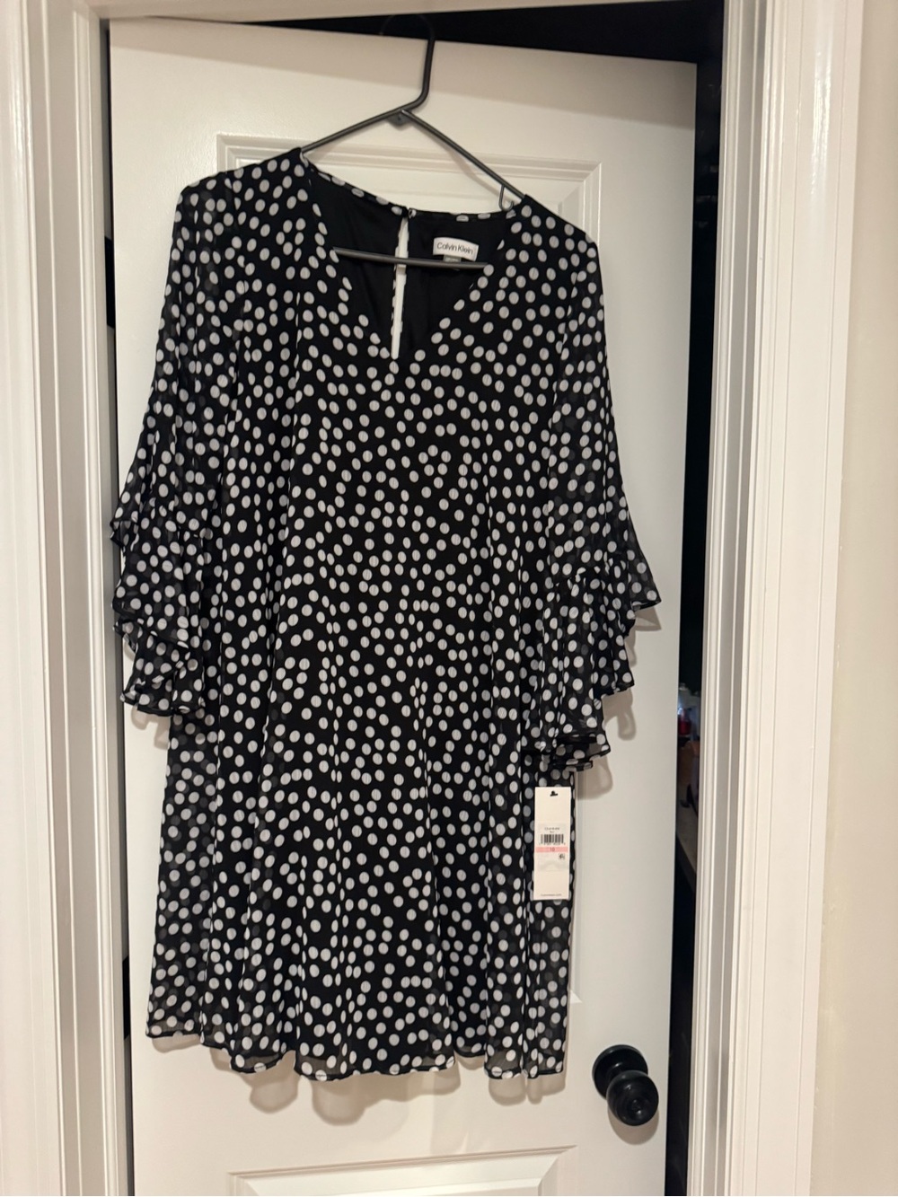 Calvin Klein Black Dress with White Polka Dots